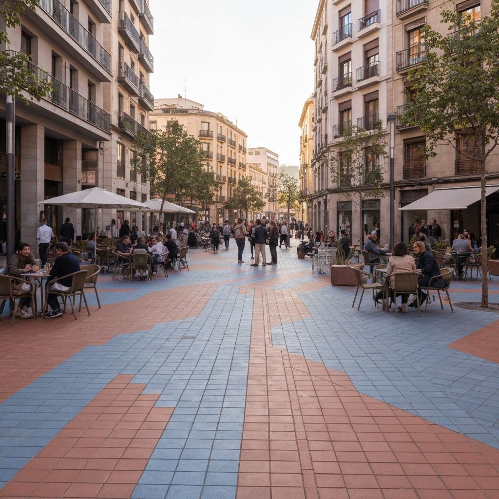 Renovated European plaza with community gathering
